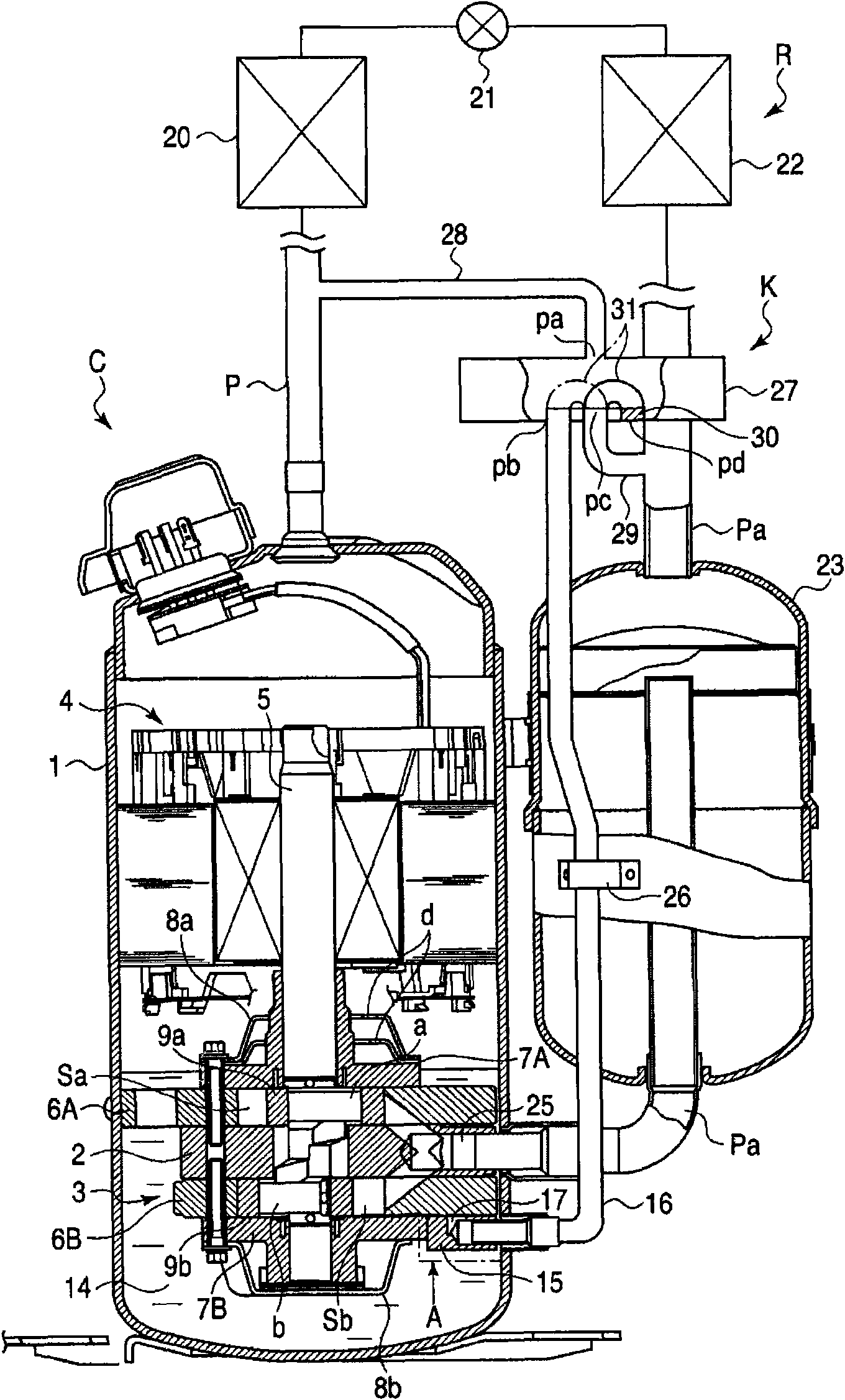 Multi-cylinder rotary compressor and refrigeration circulation device