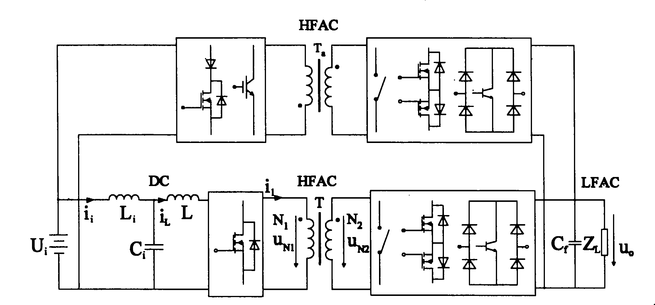 Voltage increase high-frequency link reverser