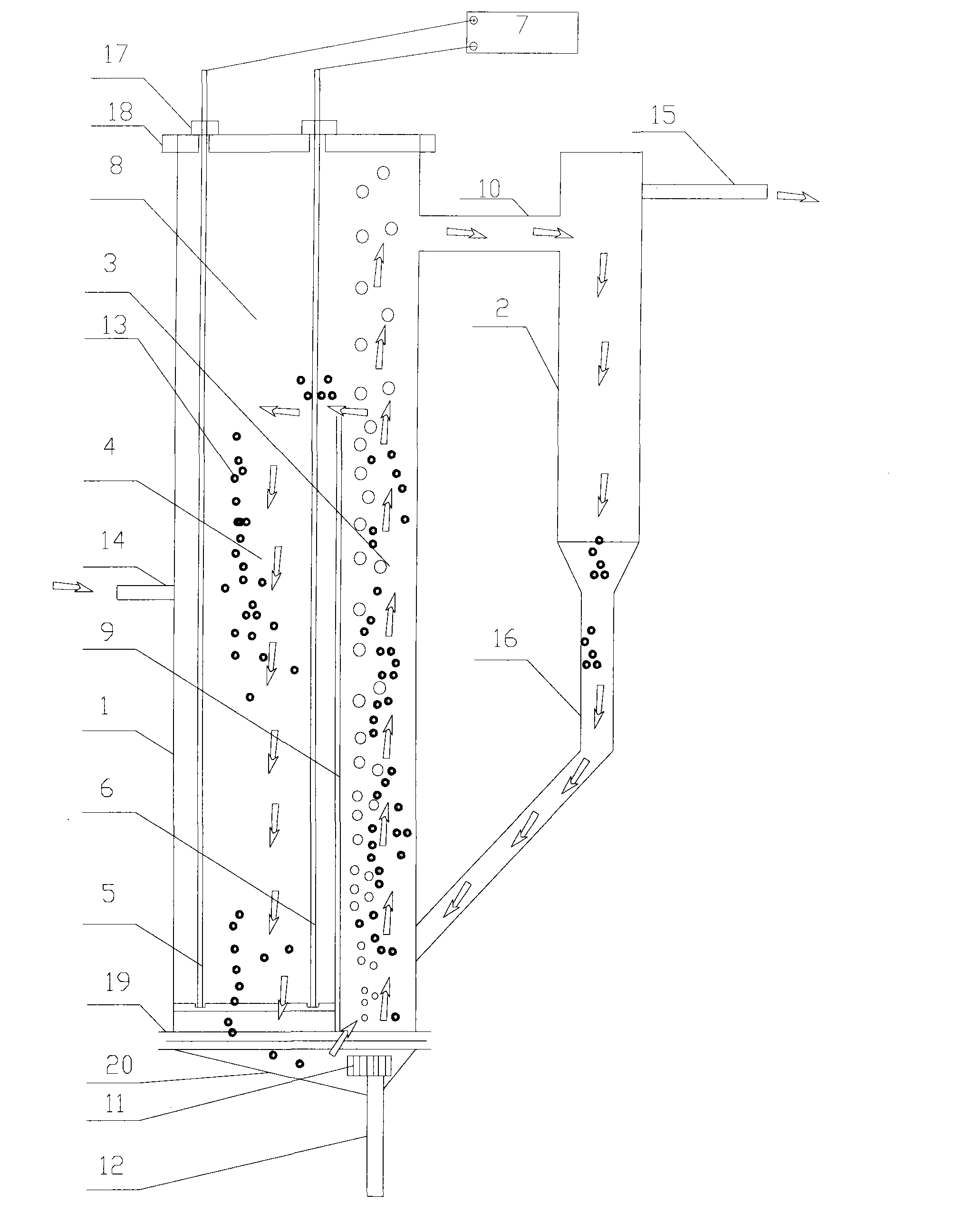 Electrolytic and catalytic oxidation reaction device and processing method based fluidized bed