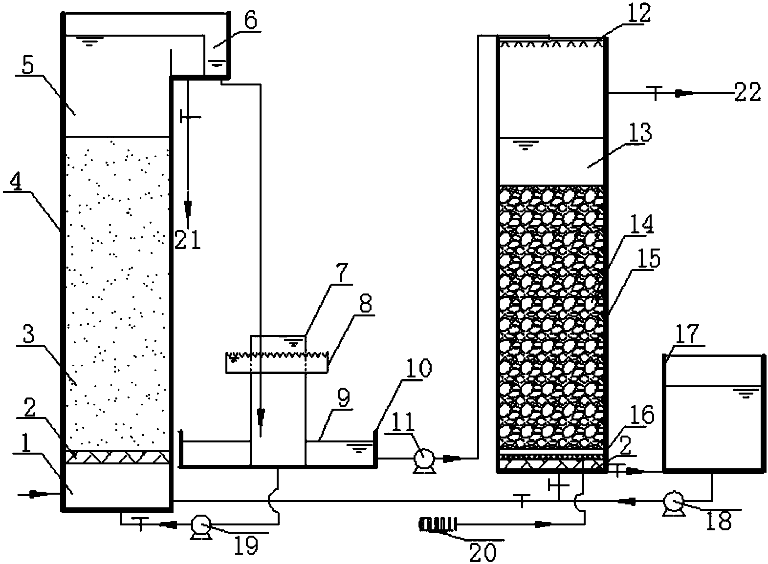 Preposed denitrification aeration biofilter and method for treating sewage