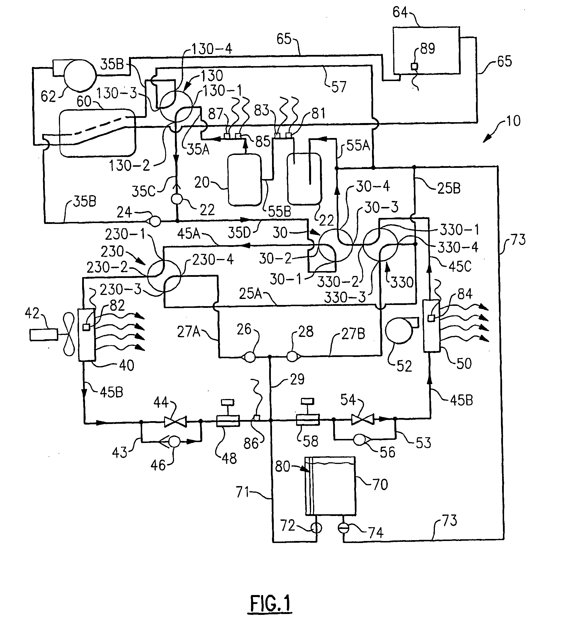 Heat pump system having auxiliary water heating and heat exchanger bypass