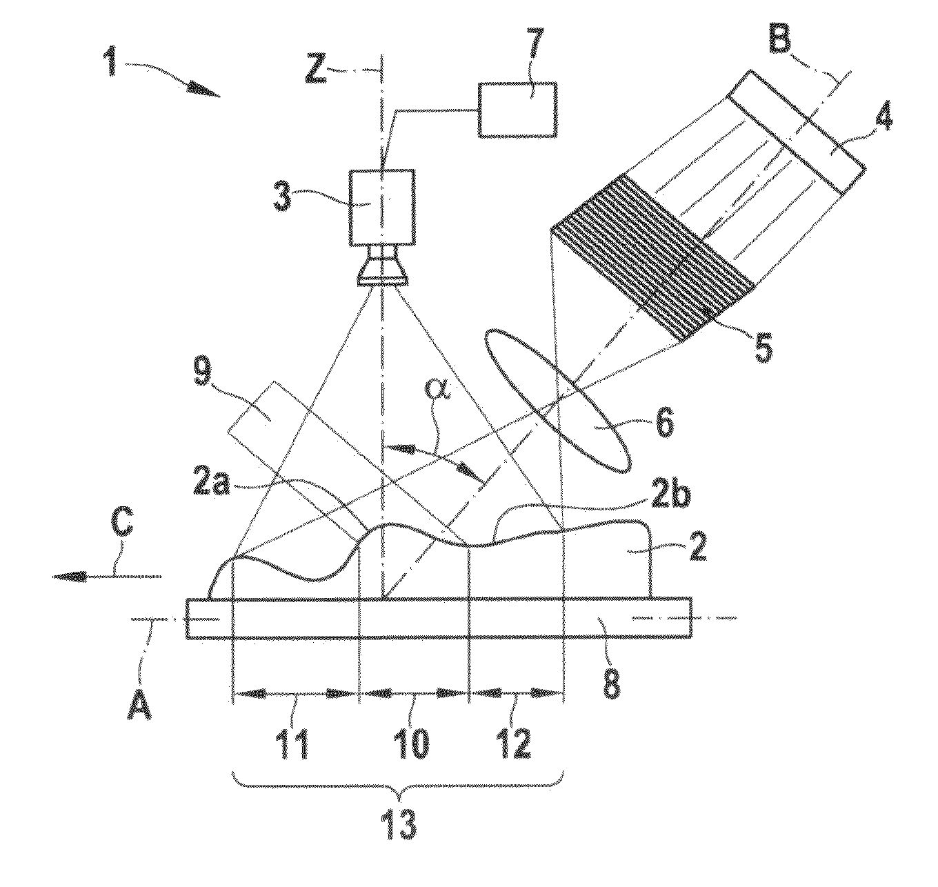 Device and method for obtaining a three-dimensional topography
