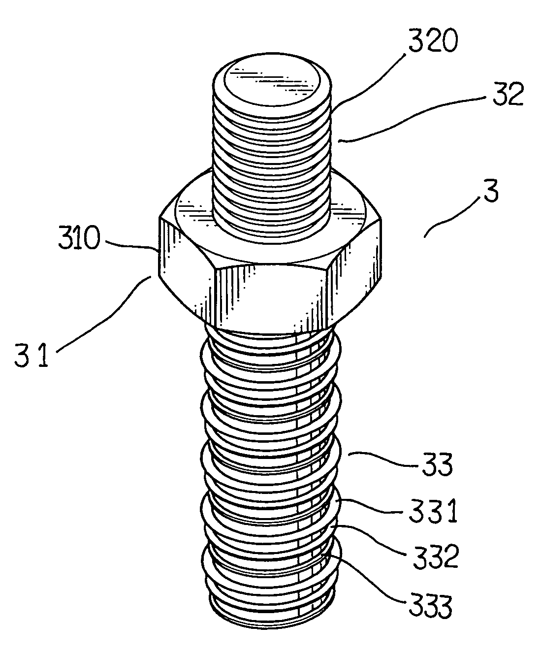Anchoring screw with double heads and triple threads of different depths of thread