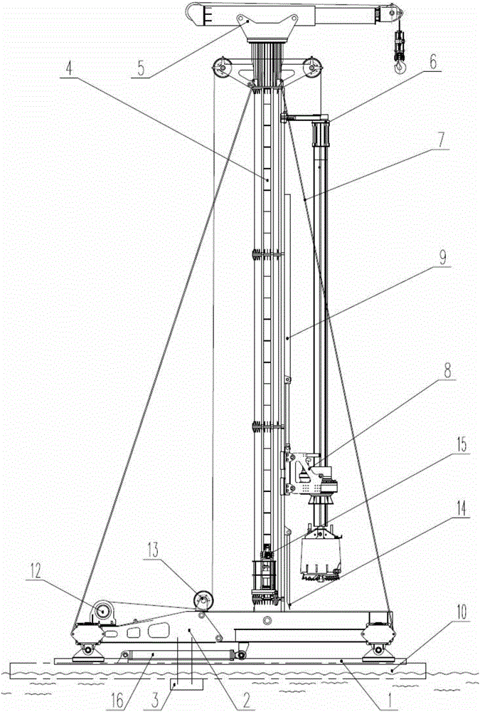 Self-walking type island foundation construction platform with drilling and hoisting device