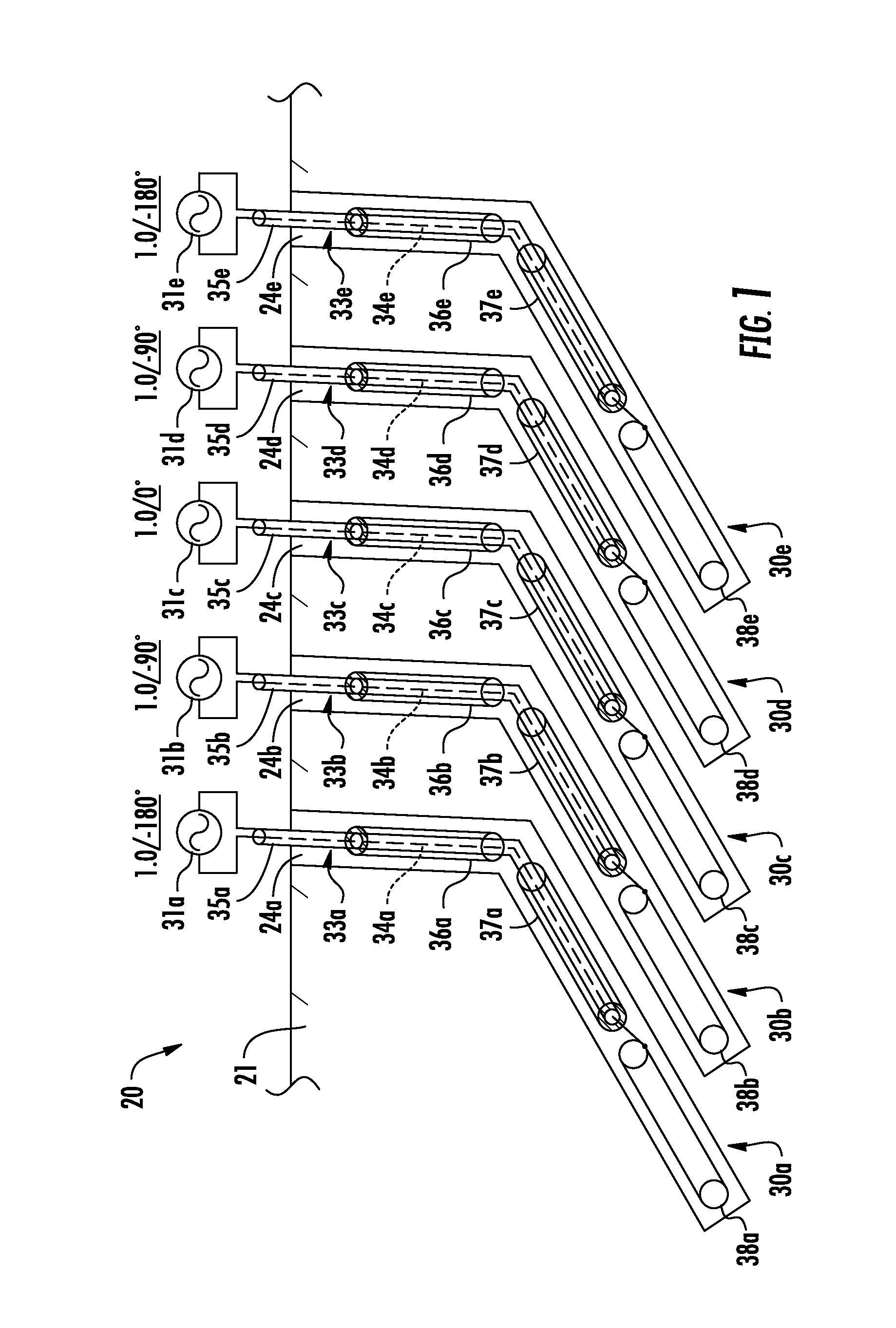 Hydrocarbon resource heating system including RF antennas driven at different phases and related methods