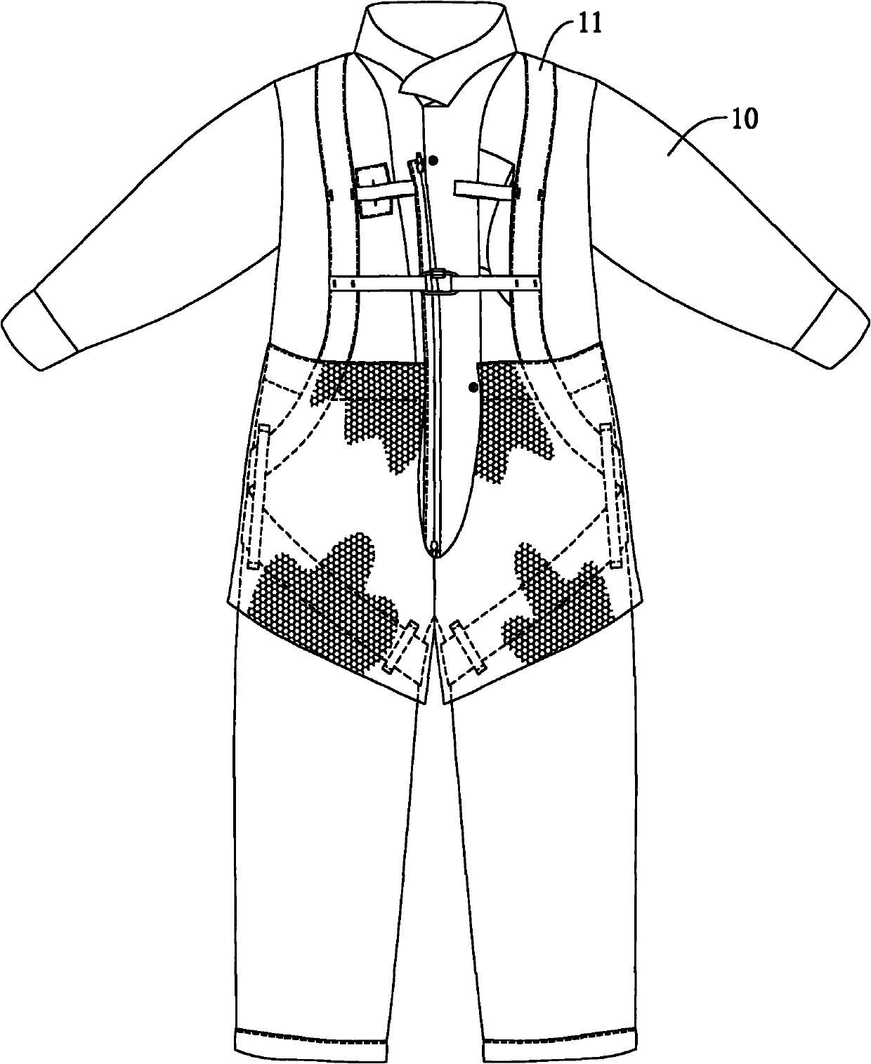 Safety work clothes attached with buffer bag