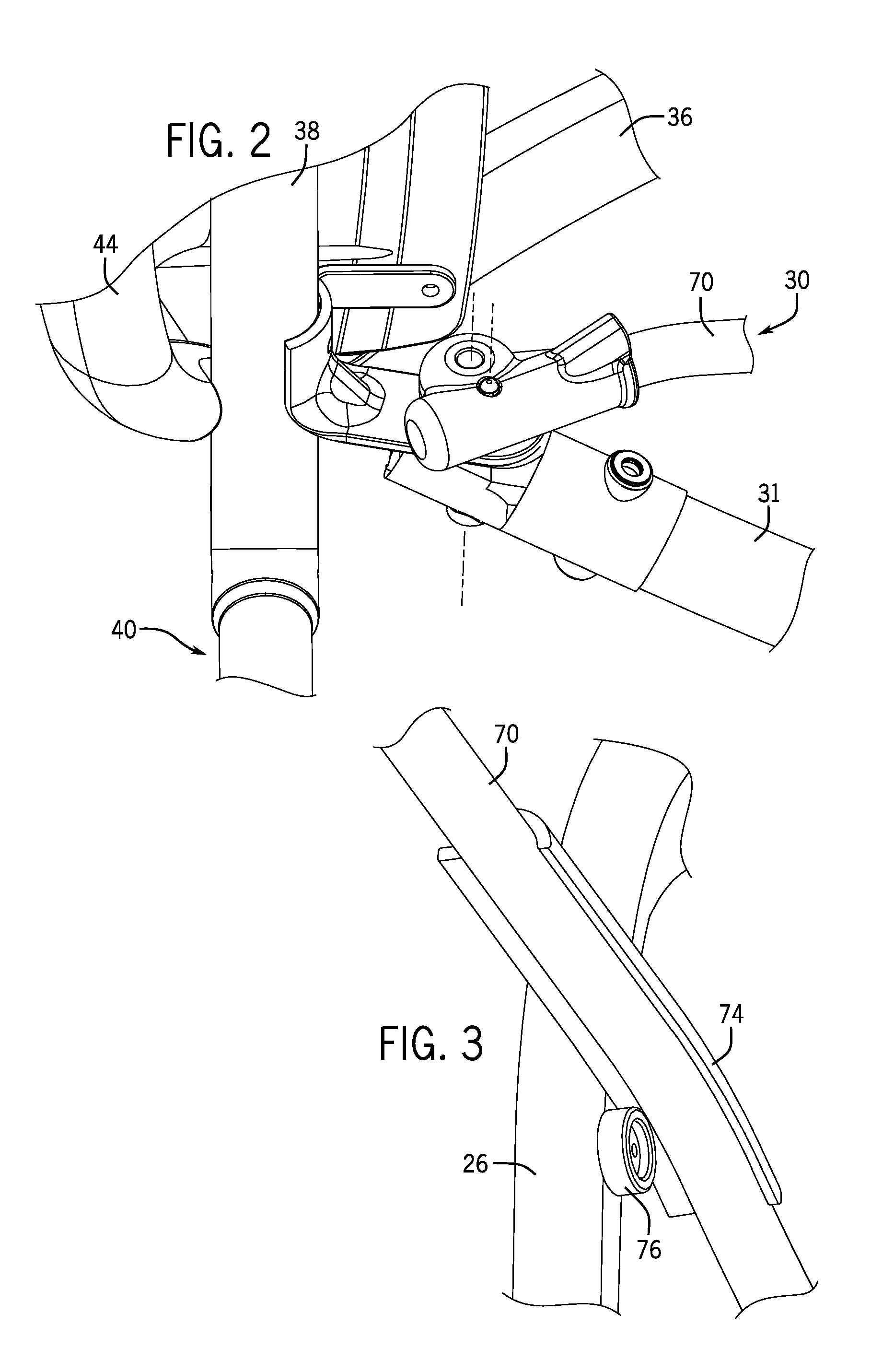 Foldable stroller and automatic folding tray for same