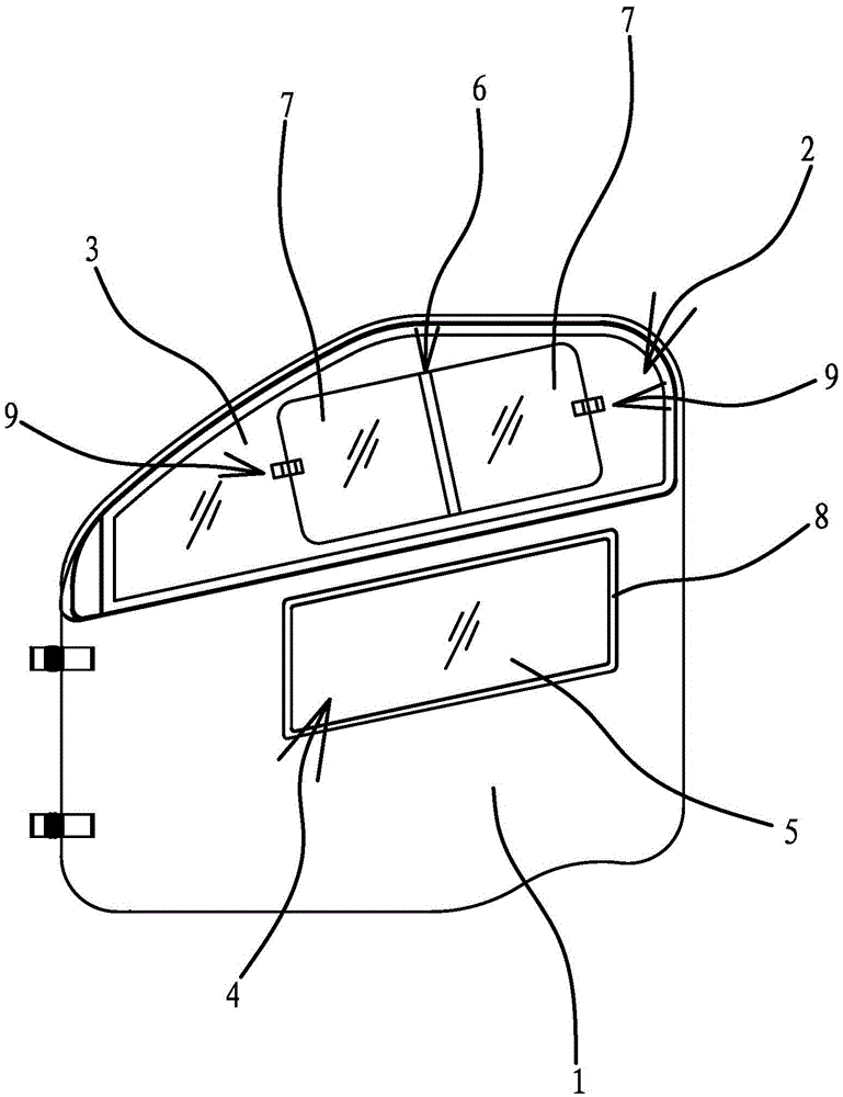 A car door with fixed glass and movable glass