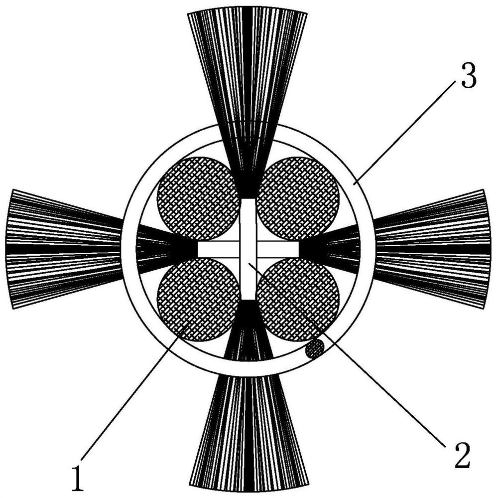 Three-dimensional light fiber embedded composite yarn and preparation method