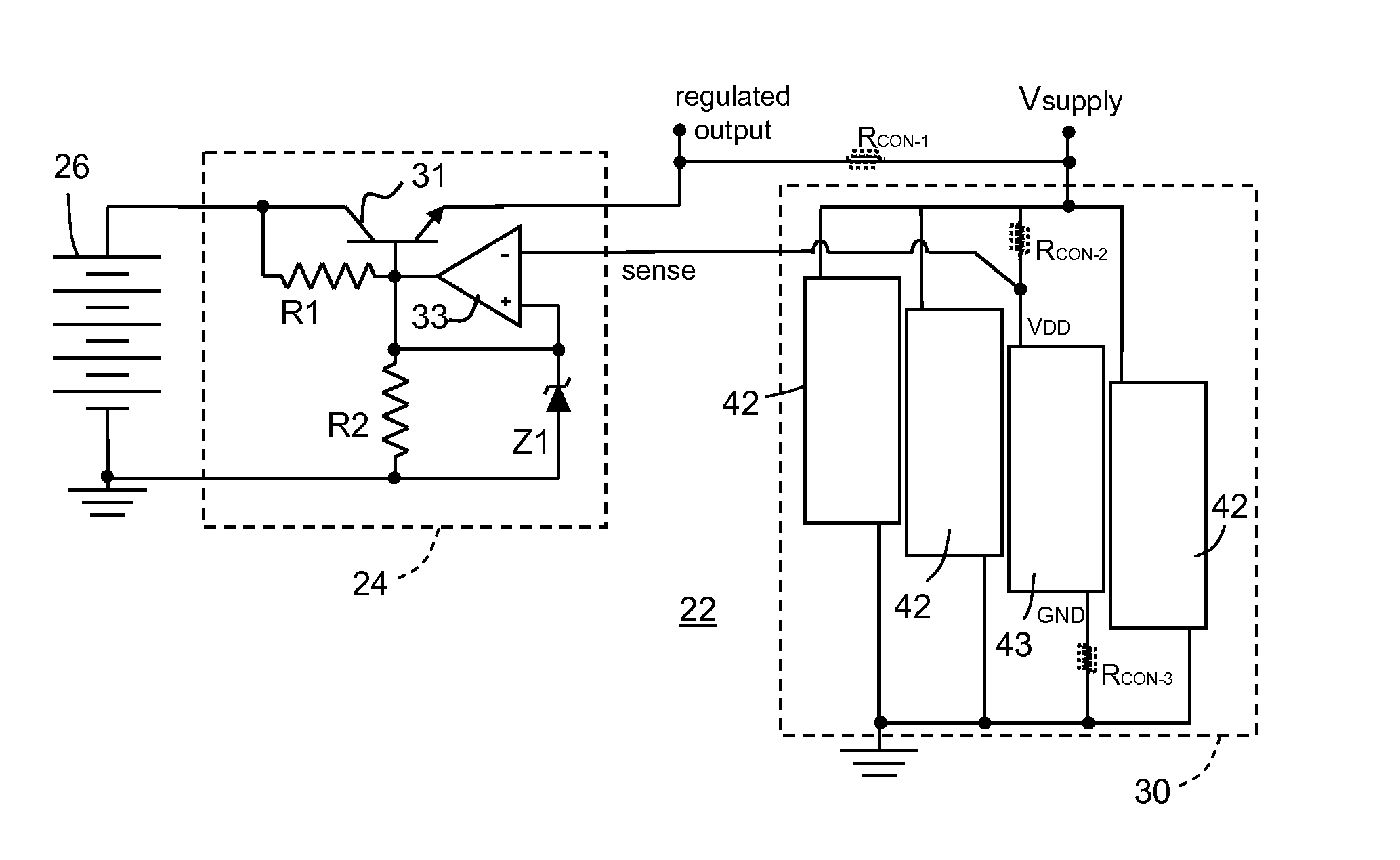 Power supply regulation using kelvin tap for voltage sense feedback from point within integrated circuit load
