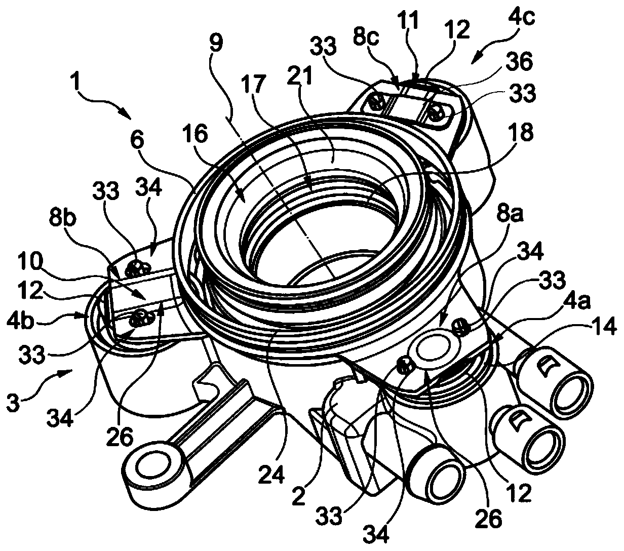 Slave cylinder with individual pistons, actuating device, and clutch system