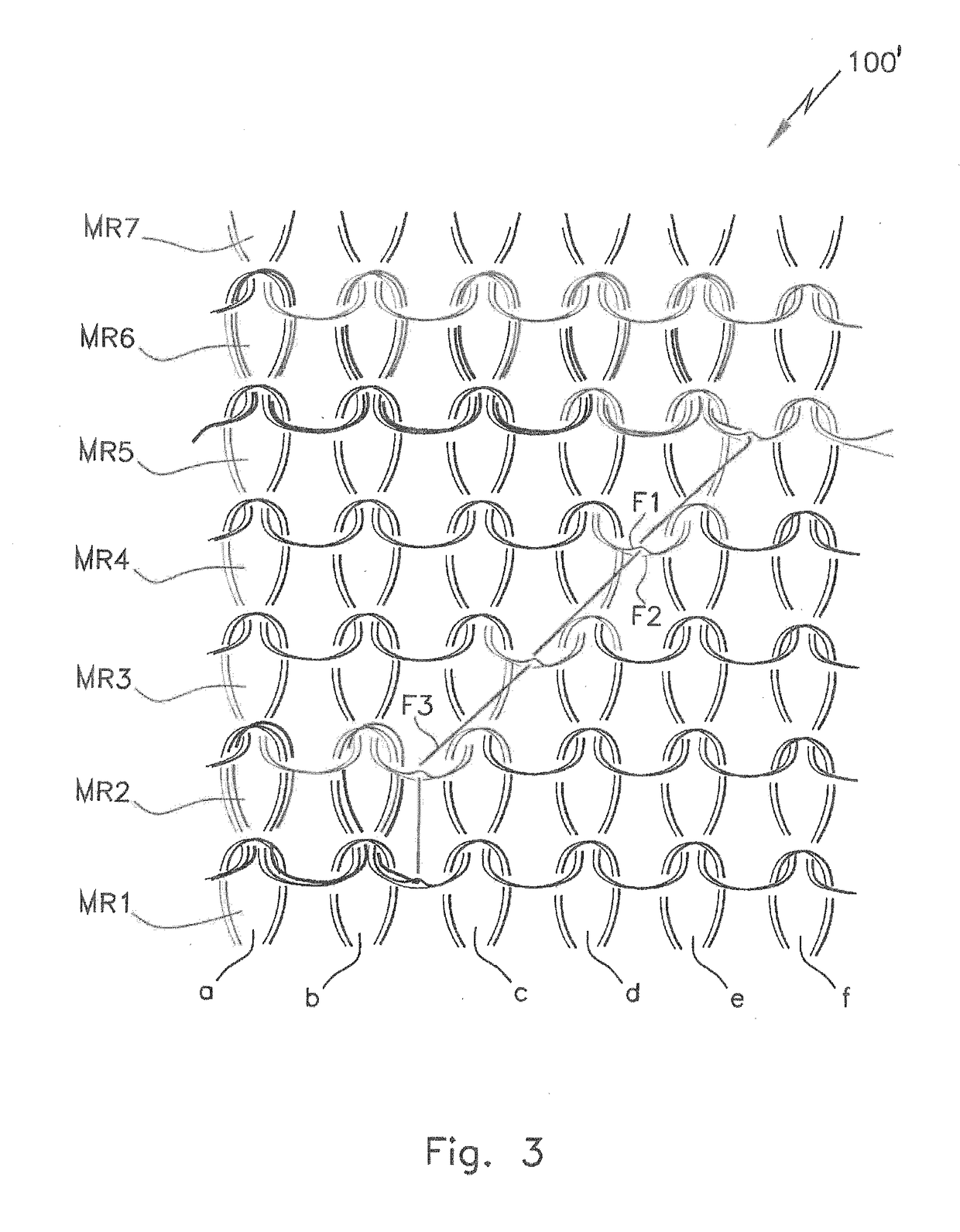 Method for manufacturing a knitted fabric comprising a vertical yarn filament