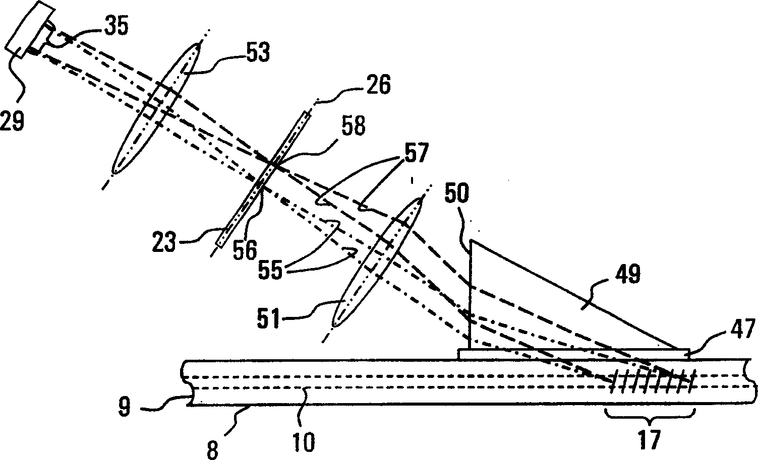 Processing method for position and light of built-in tilt Bragg raster containing optical waveguide