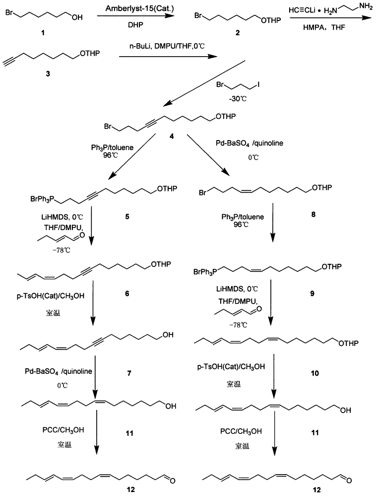 Synthetic method of (Z,Z,E)-7,11,13-hexadecatrienal