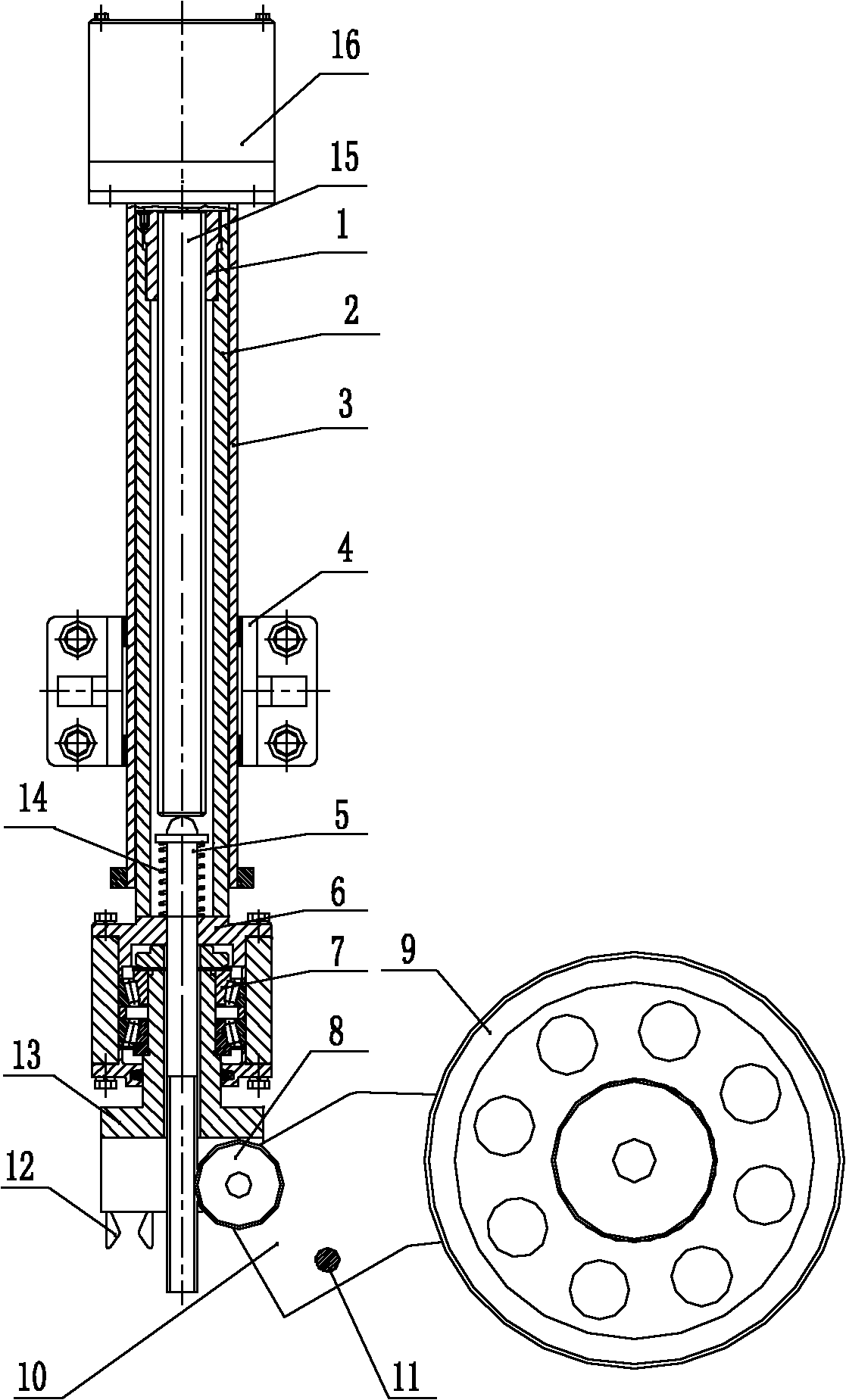 Guide wheel capable of being automatically folded and folding mechanism for same