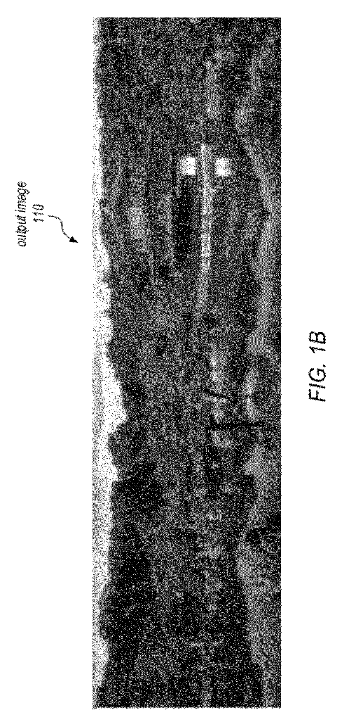 Seam-based reduction and expansion of images using parallel processing of retargeting matrix strips