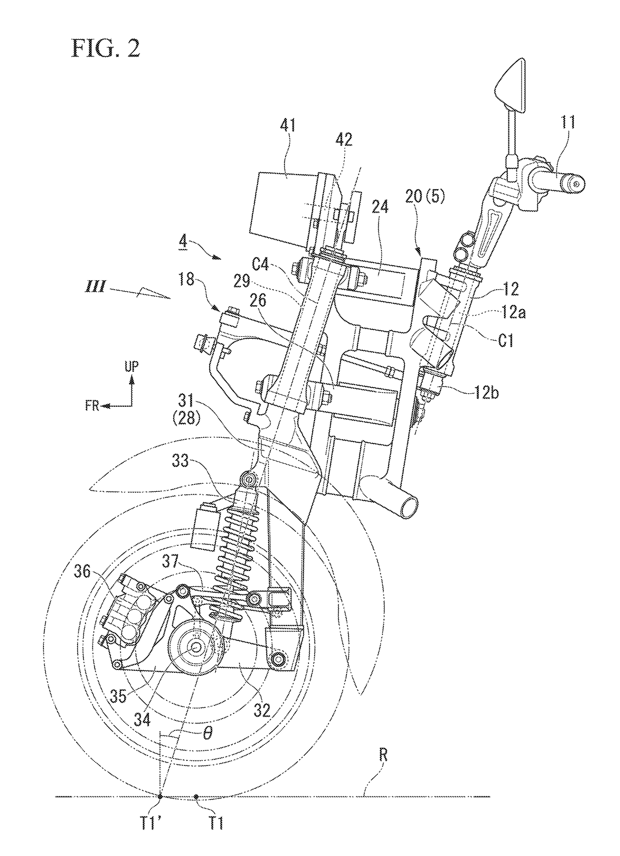 Rocking control device for two front wheels rocking vehicle