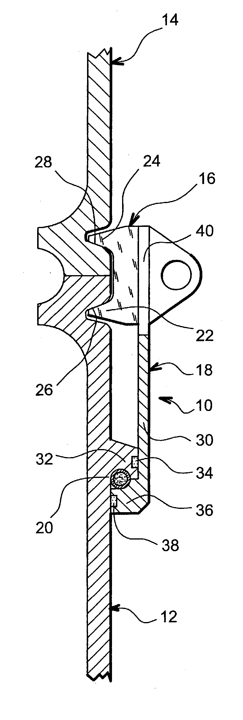 Moving part device for the temporary connection and pyrotechnic separation of two elements