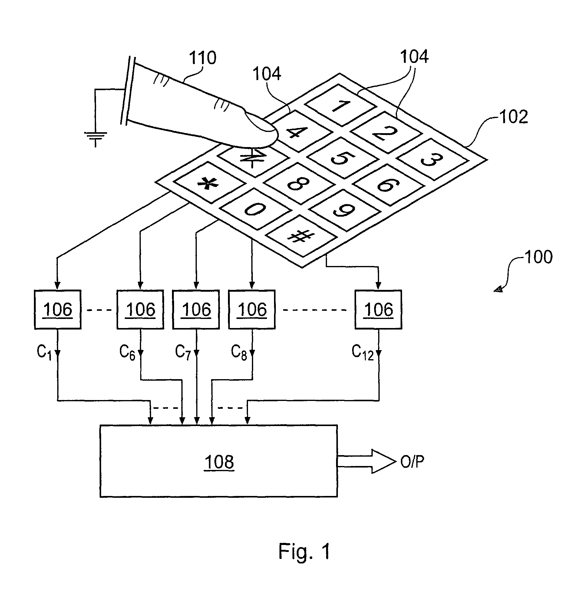 Capacitive keyboard with position dependent reduced keying ambiguity