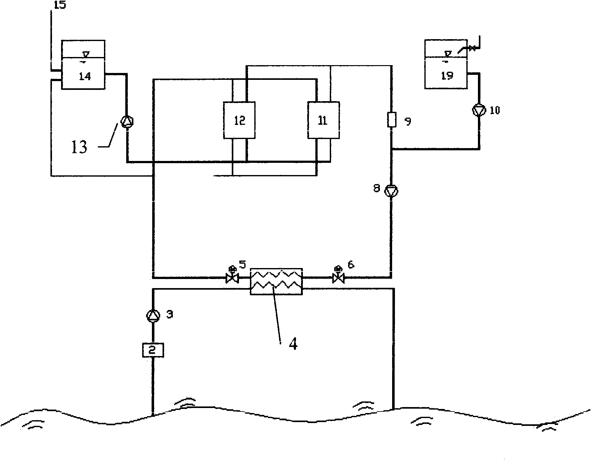 Seawater source water ring heat pump device for air-conditioning system