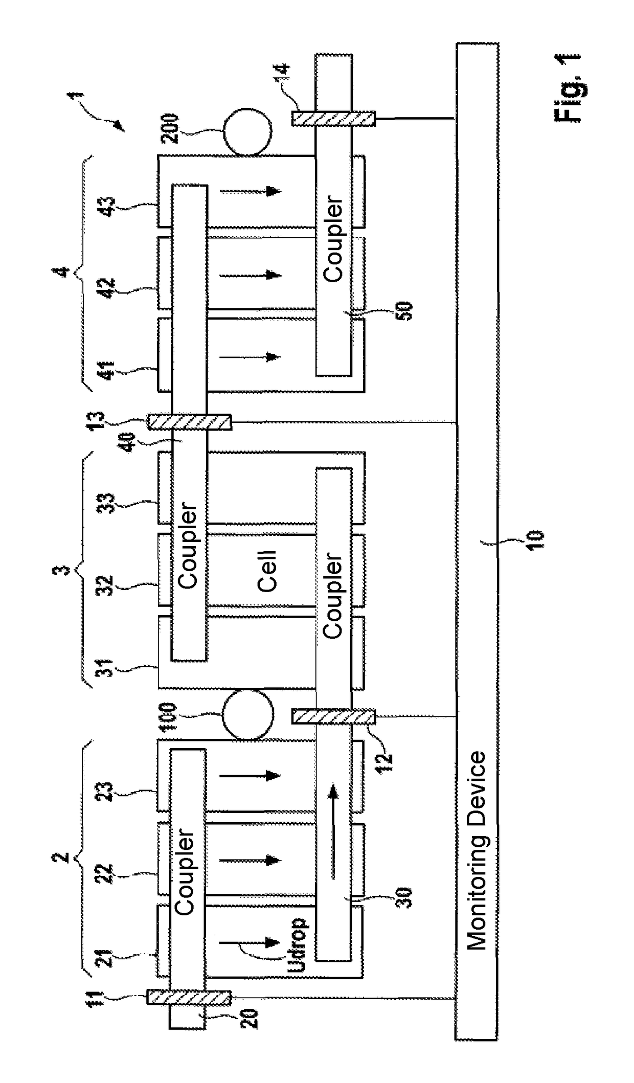 Monitoring device for a battery, a lithium-ion battery, and method for the monitoring of a battery