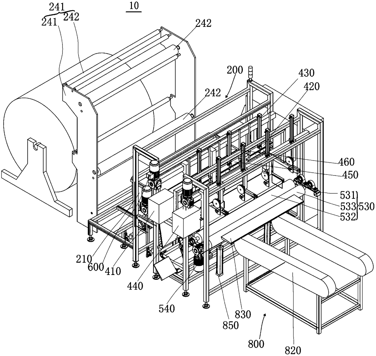Large package cloth shunt rolling, labeling and roll sealing system and method