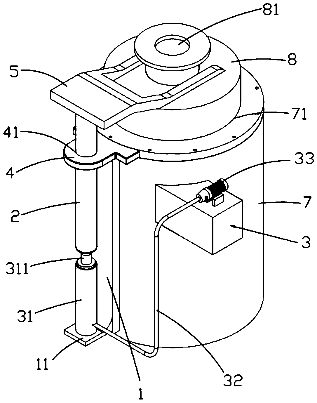 A furnace cover lifting mechanism and a nitriding furnace using the mechanism