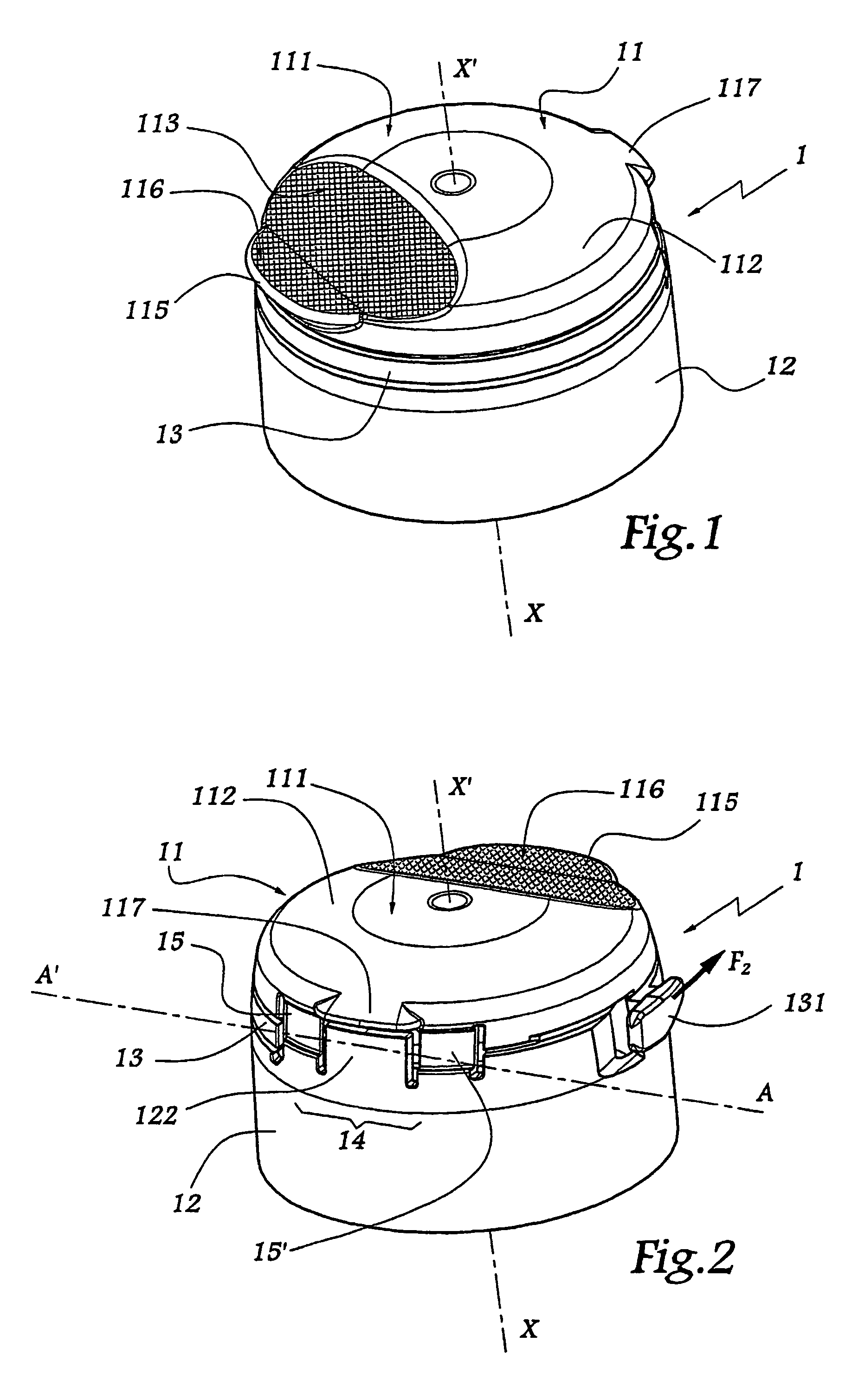 Hinged closure device and a container