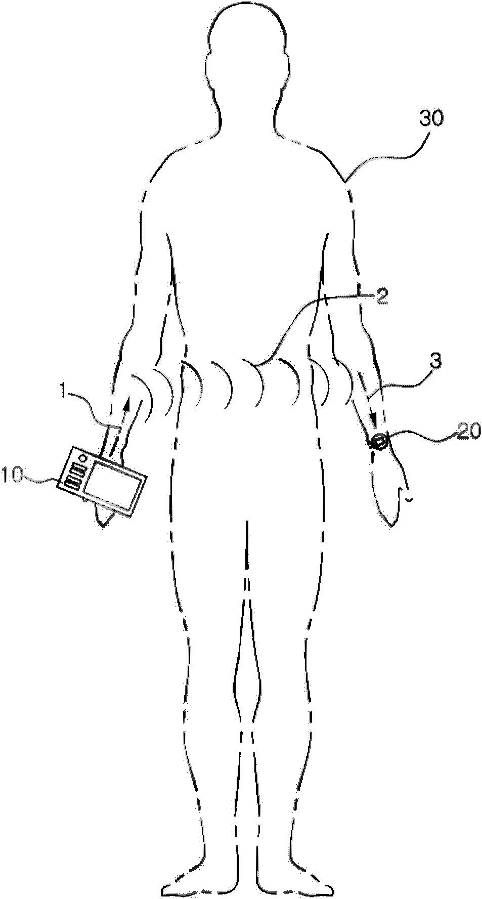 Communications system and method using a part of human body as an antenna in a body area network