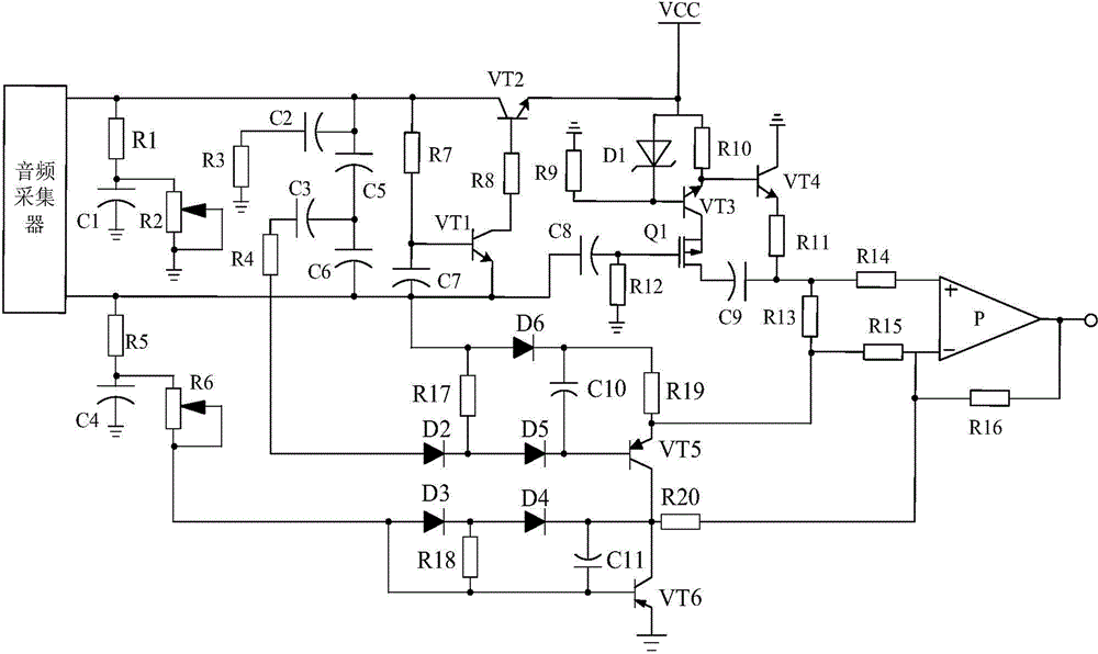 Audio processing system based on triode common-emitter symmetric amplification circuit