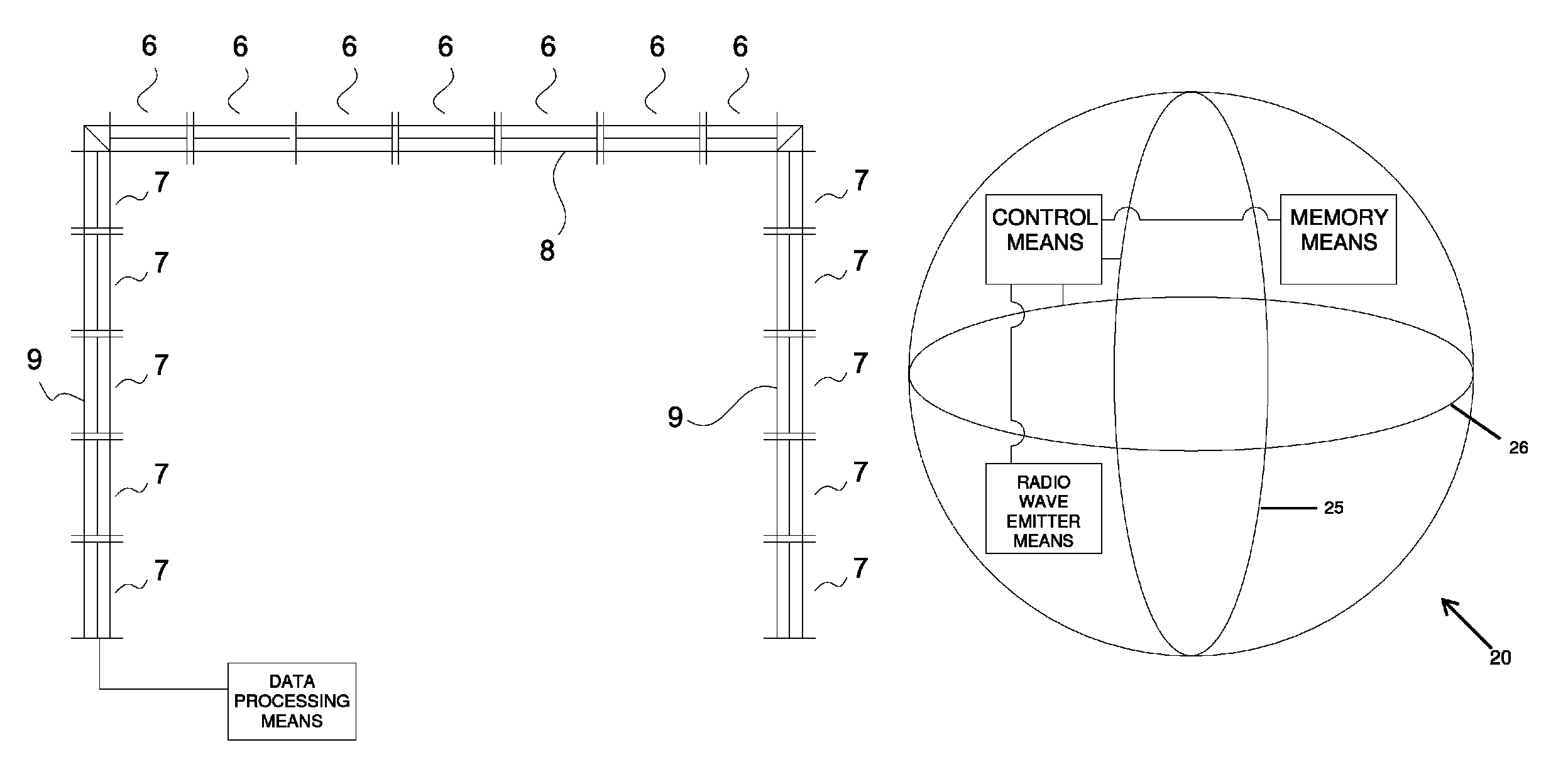 Goal detector for detection of an object passing a goal plane