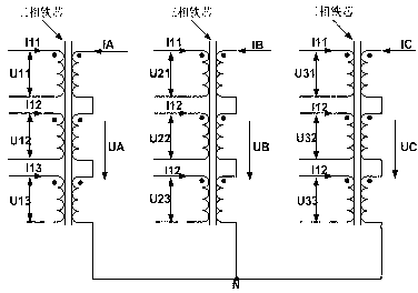 Three-phase multi-split transformer-based CHB (Cascaded H-Bridged) cascade photovoltaic inverter circuit