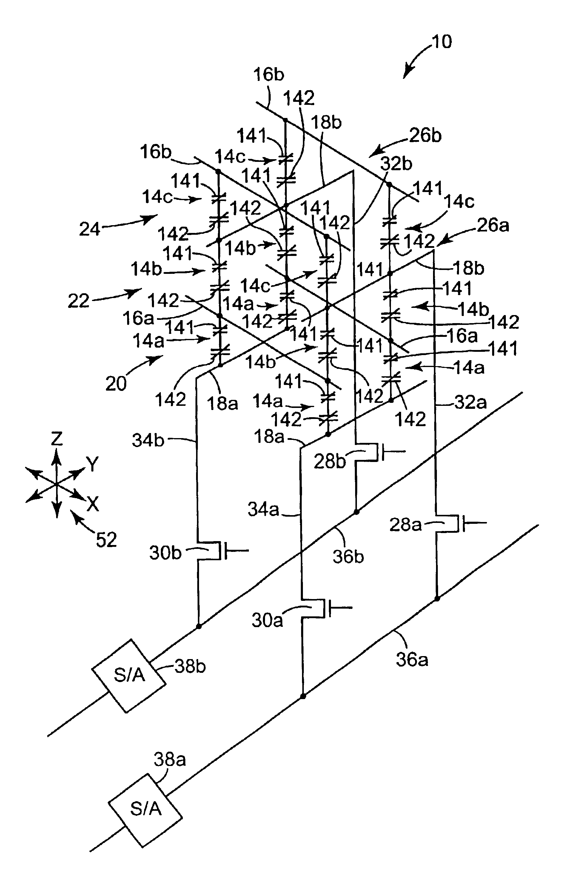 Memory storage device with segmented column line array