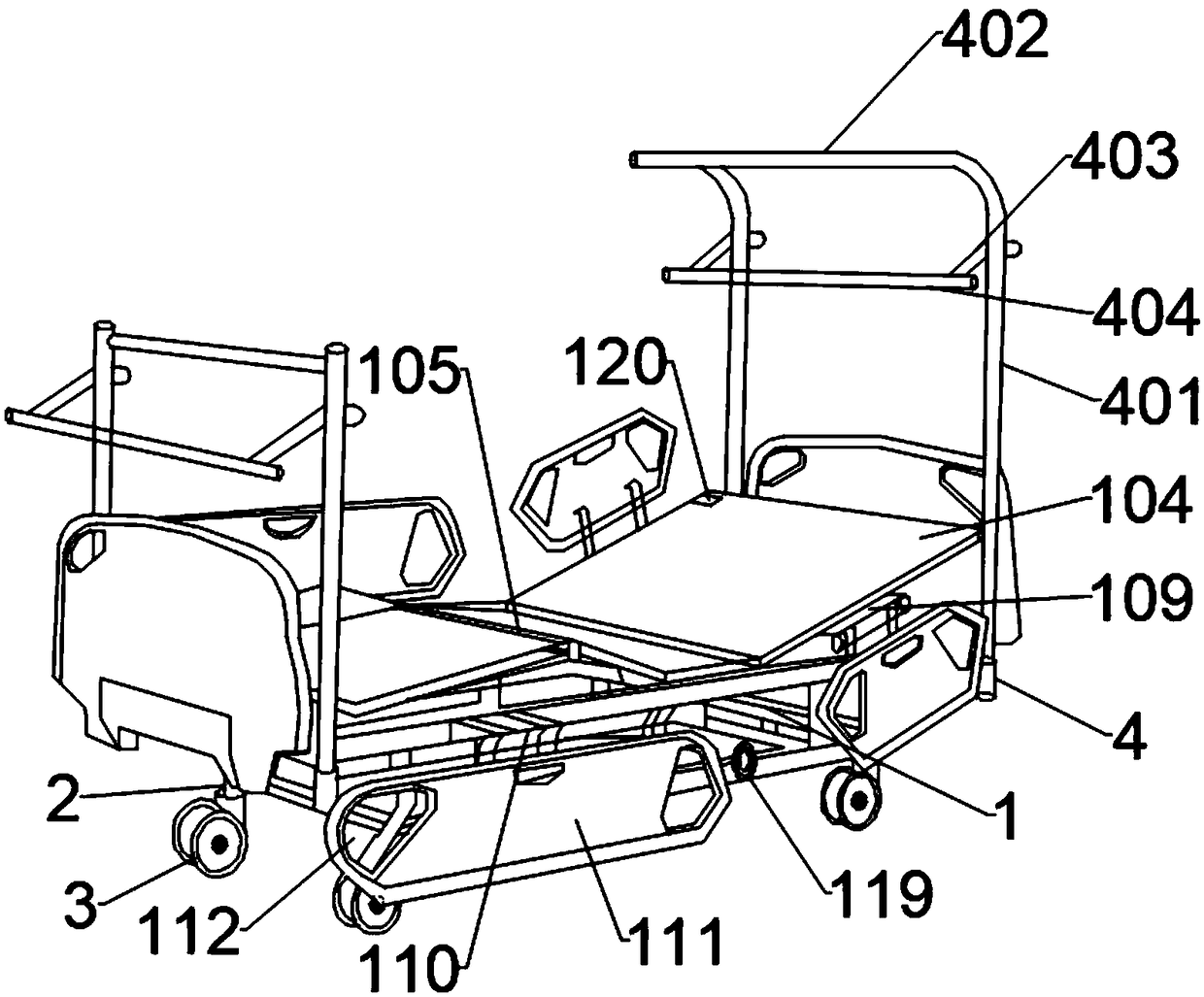 Baby crib combined with nursing bed for obstetrics department