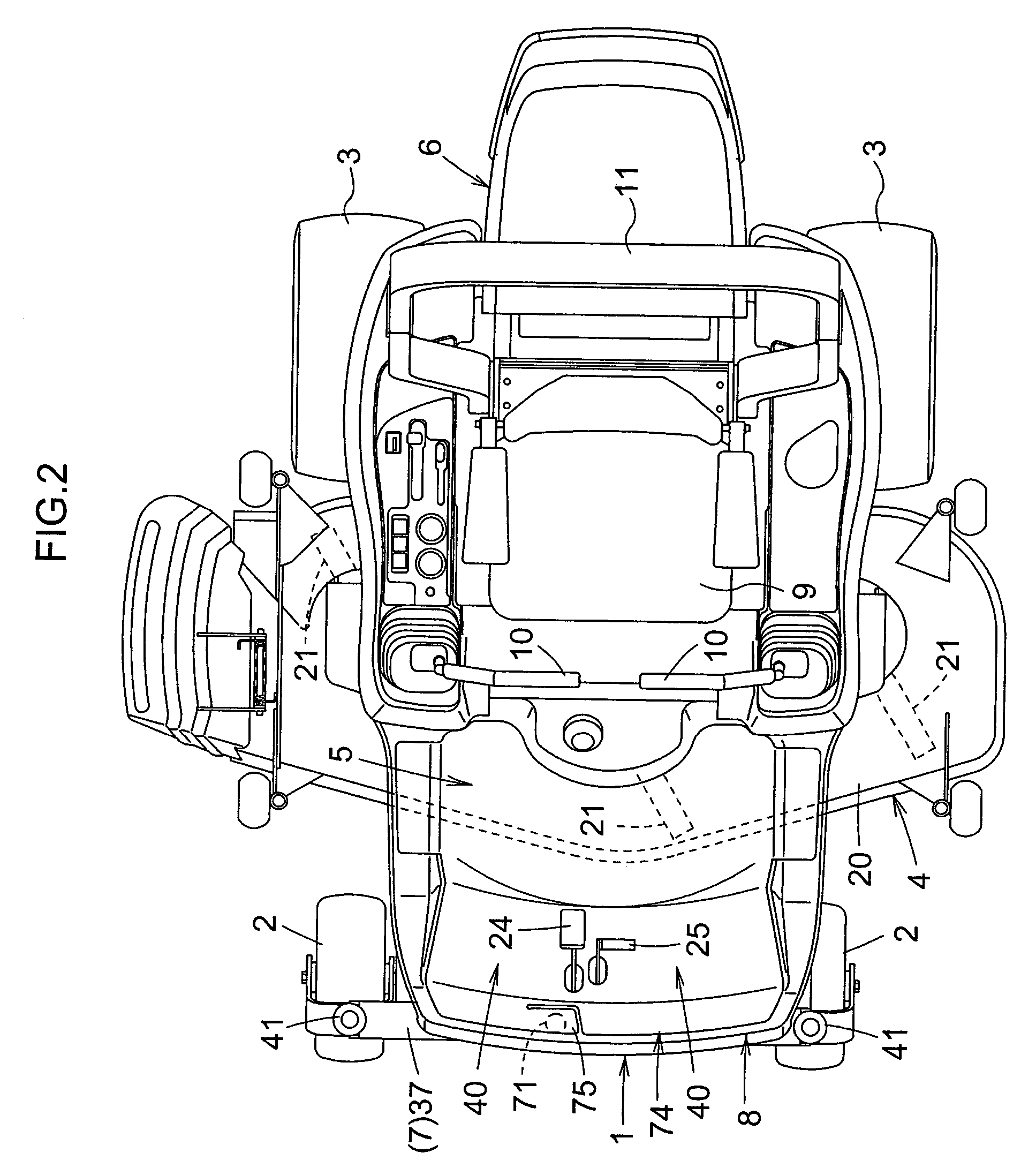 Mid-mount mower having a mower unit disposed between front and rear wheels