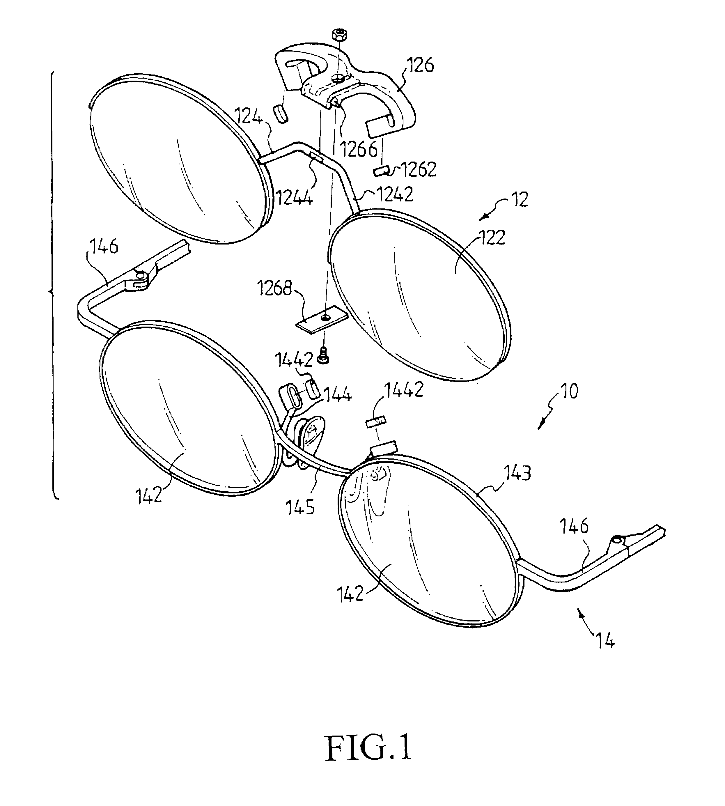 Eyewear frame with auxiliary frame having distantly arranged magnets