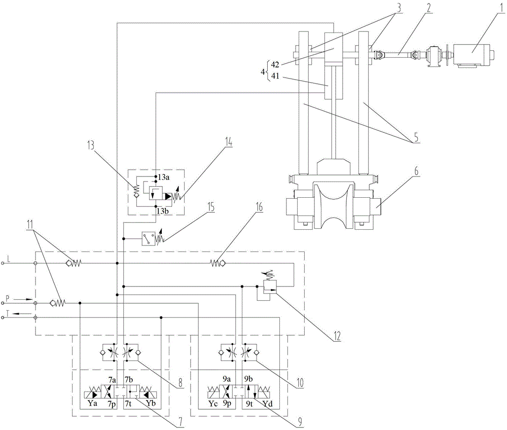 Hydraulic control system for upper roll balancing device of rotary forging mill