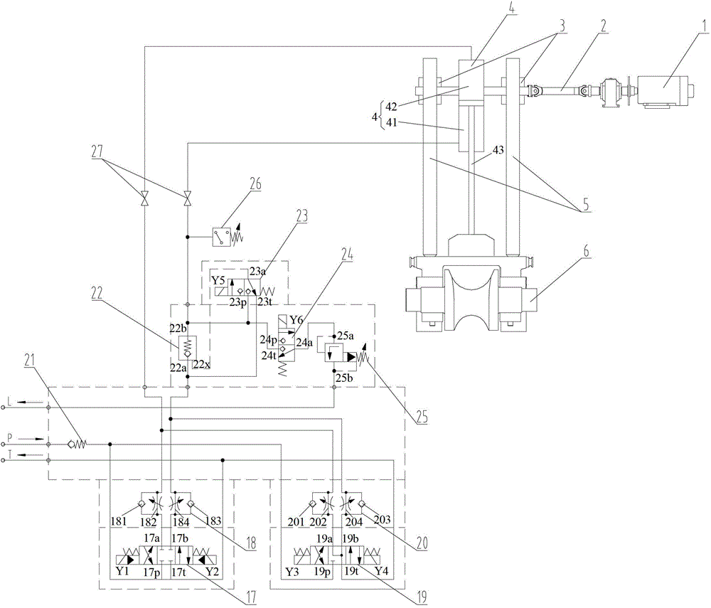 Hydraulic control system for upper roll balancing device of rotary forging mill