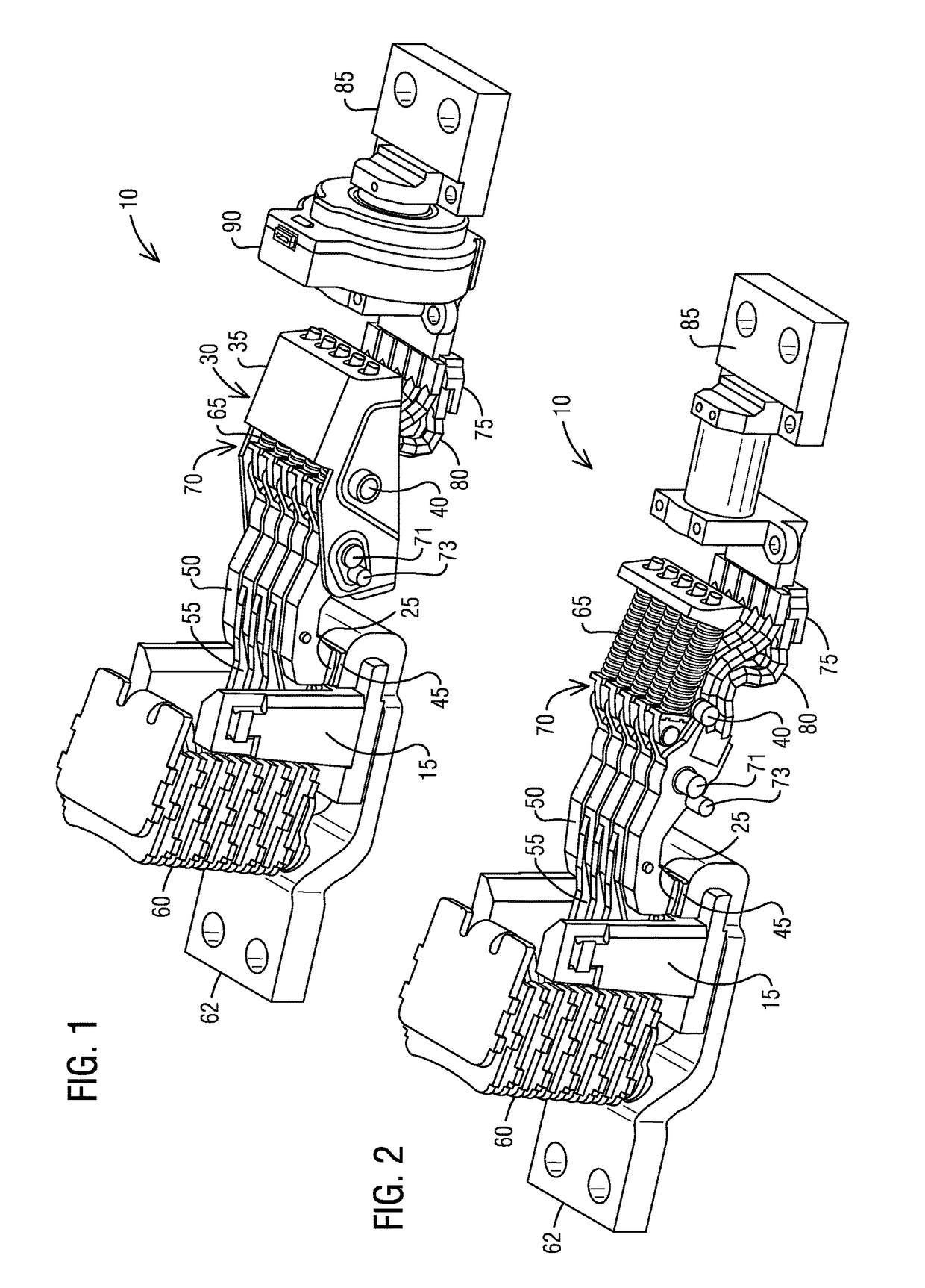 Slot motor configuration for high amperage multi-finger circuit breaker