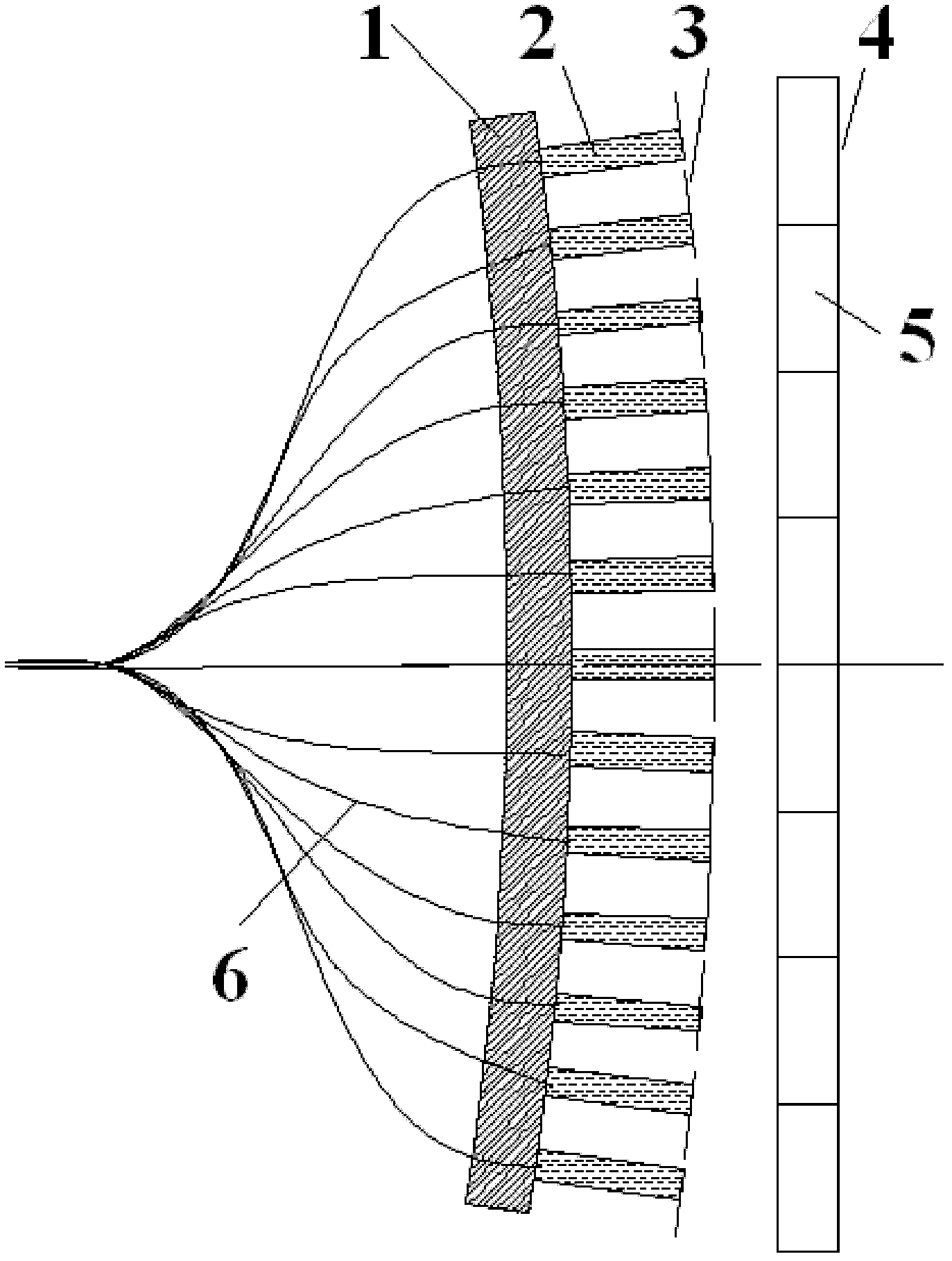 Split large screen-based multi-target optical fiber positioning simulation calibration method and equipment