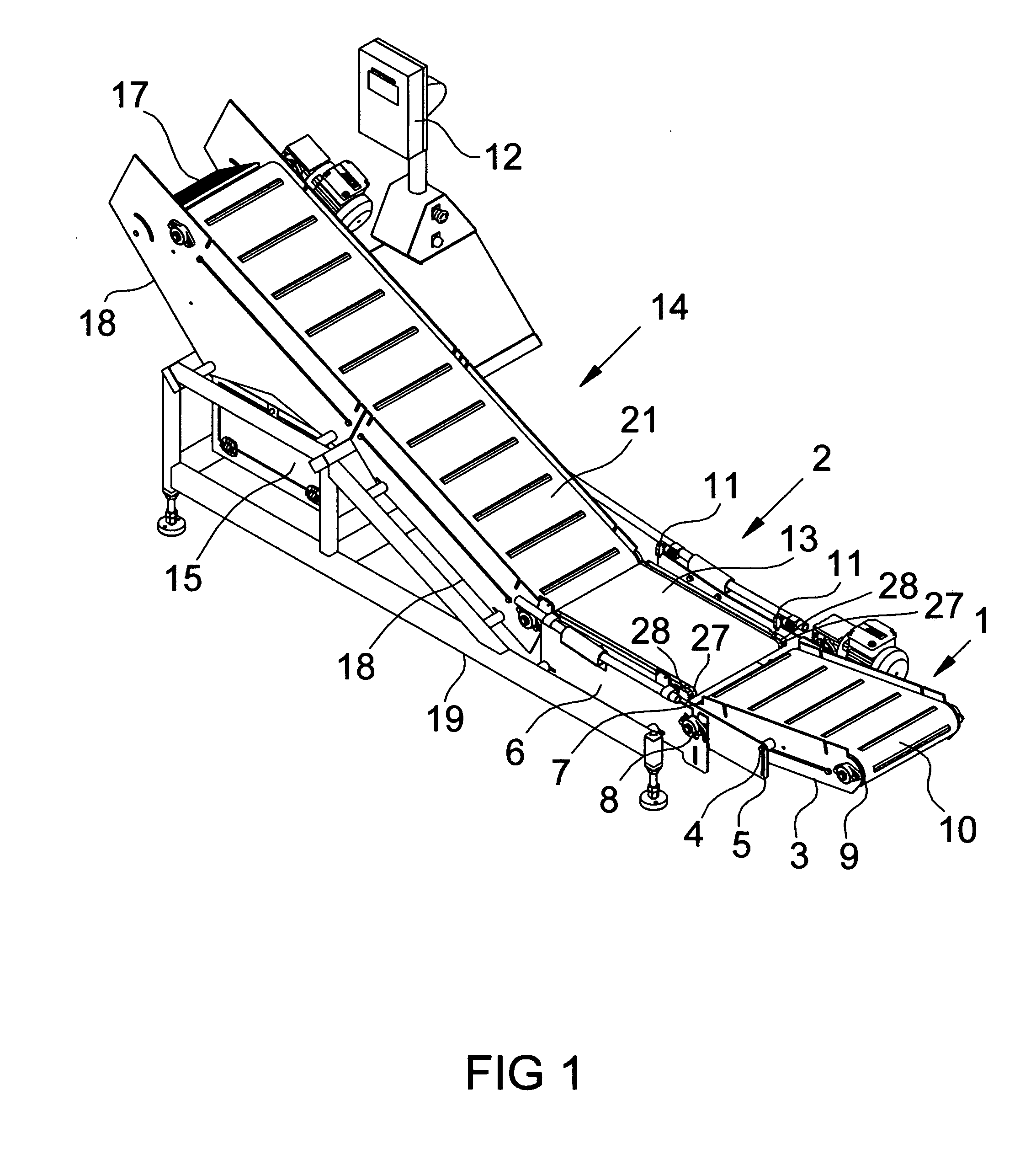 Weight checking conveyor with adjustable infeed section