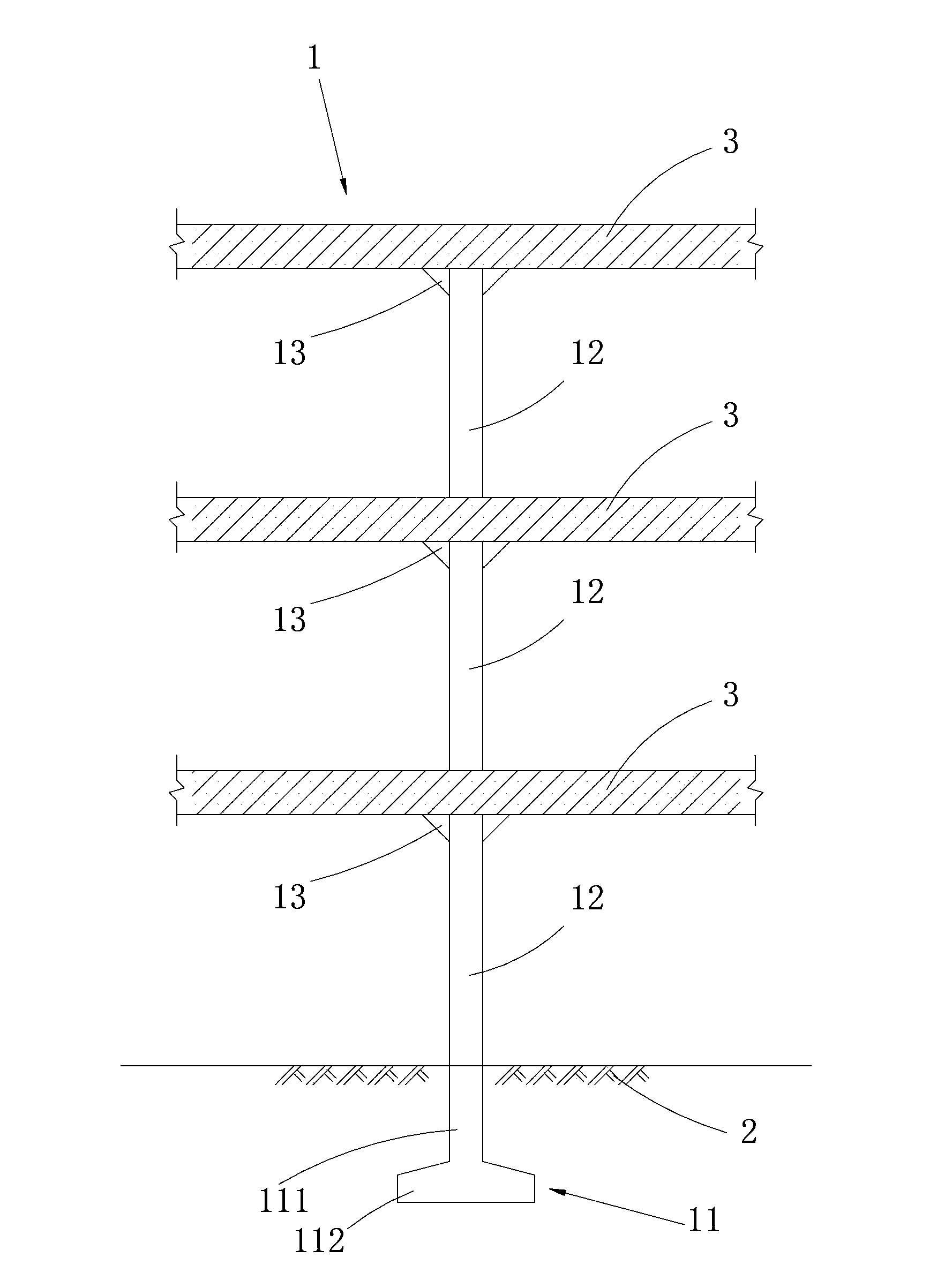 Upright replacement structure for foundation pit reinforced concrete horizontal supporting system and construction method thereof