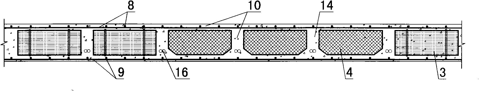 Hollow core slab for combined use of filling rods and filling boxes