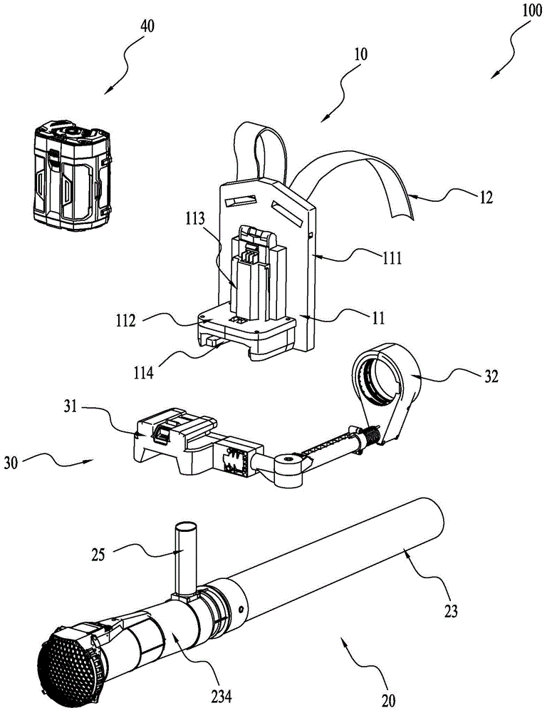 Backpack type blower system and blower device