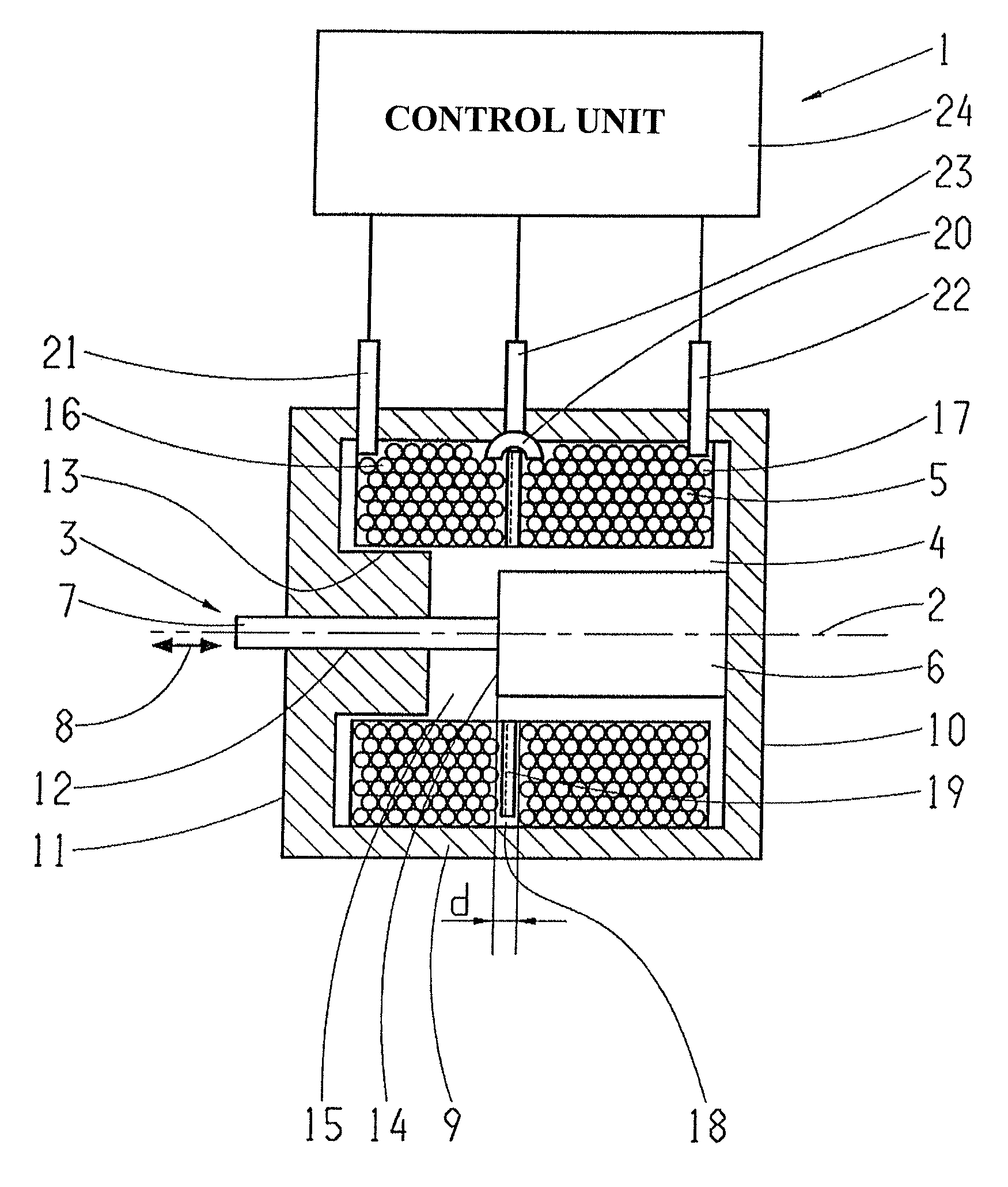 Electromagnetic actuating device with ability for position detection of an armature
