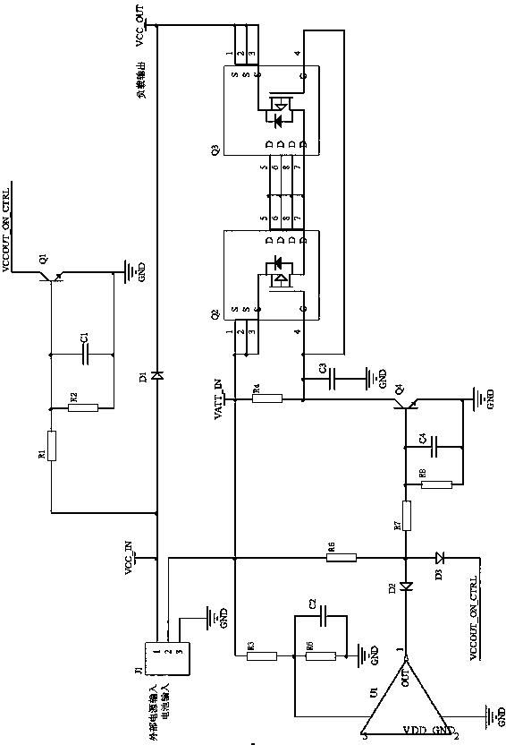 Power supply automatic switching circuit with battery undervoltage shutdown