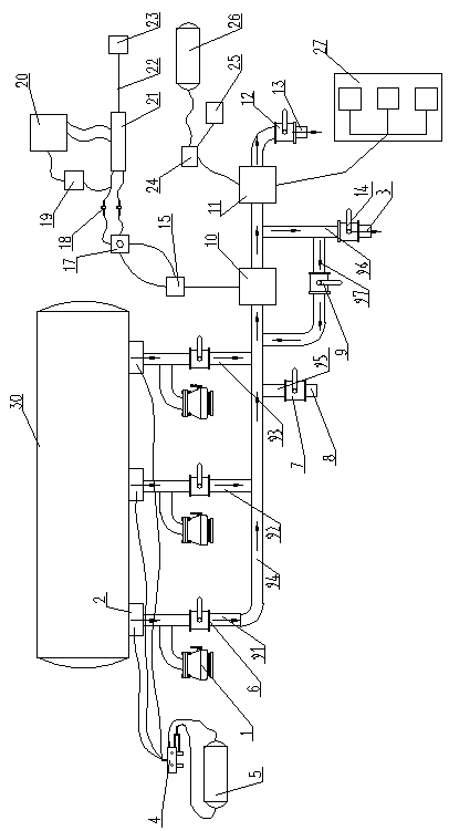 Oil way device and metering method for refueling truck