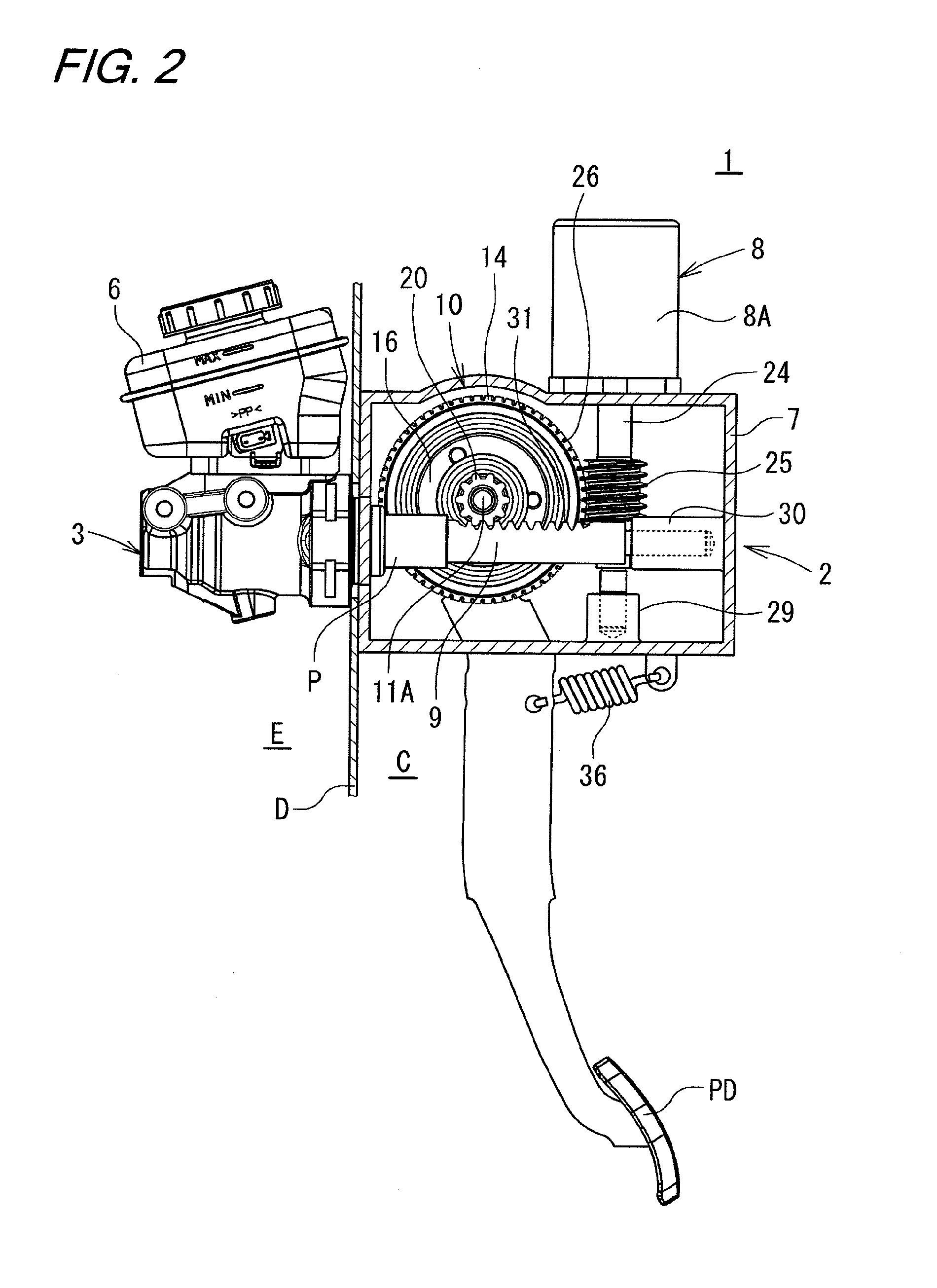 Electronic booster and operating force transmission device