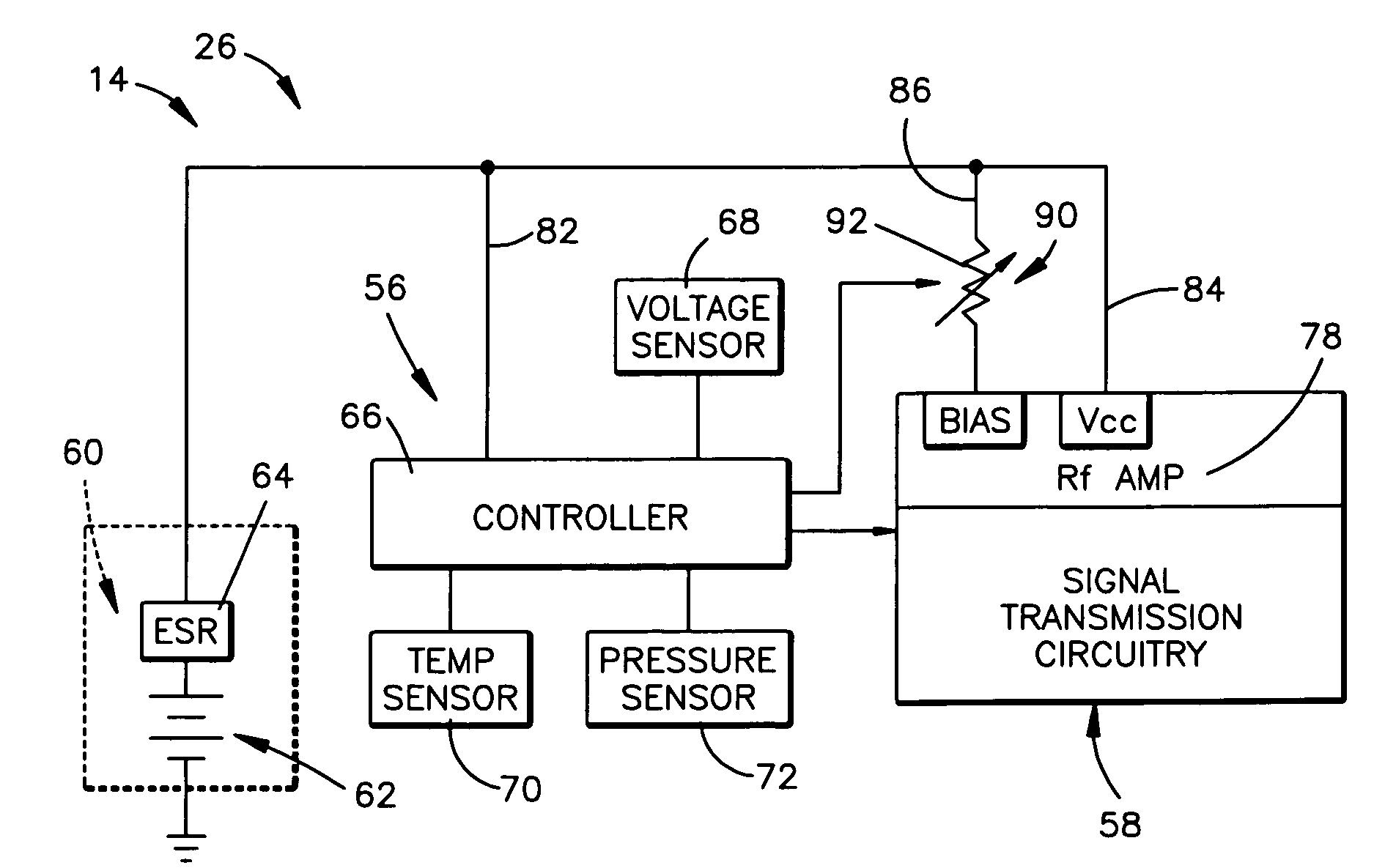 Circuit for controlling voltage in a tire-based unit of tire parameter sensing system and associated method