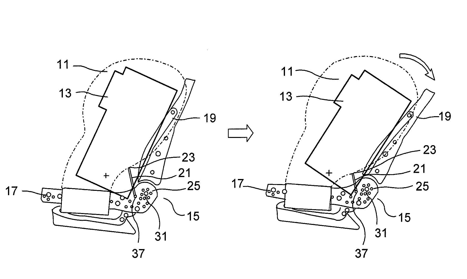 Side airbag for reclining seats